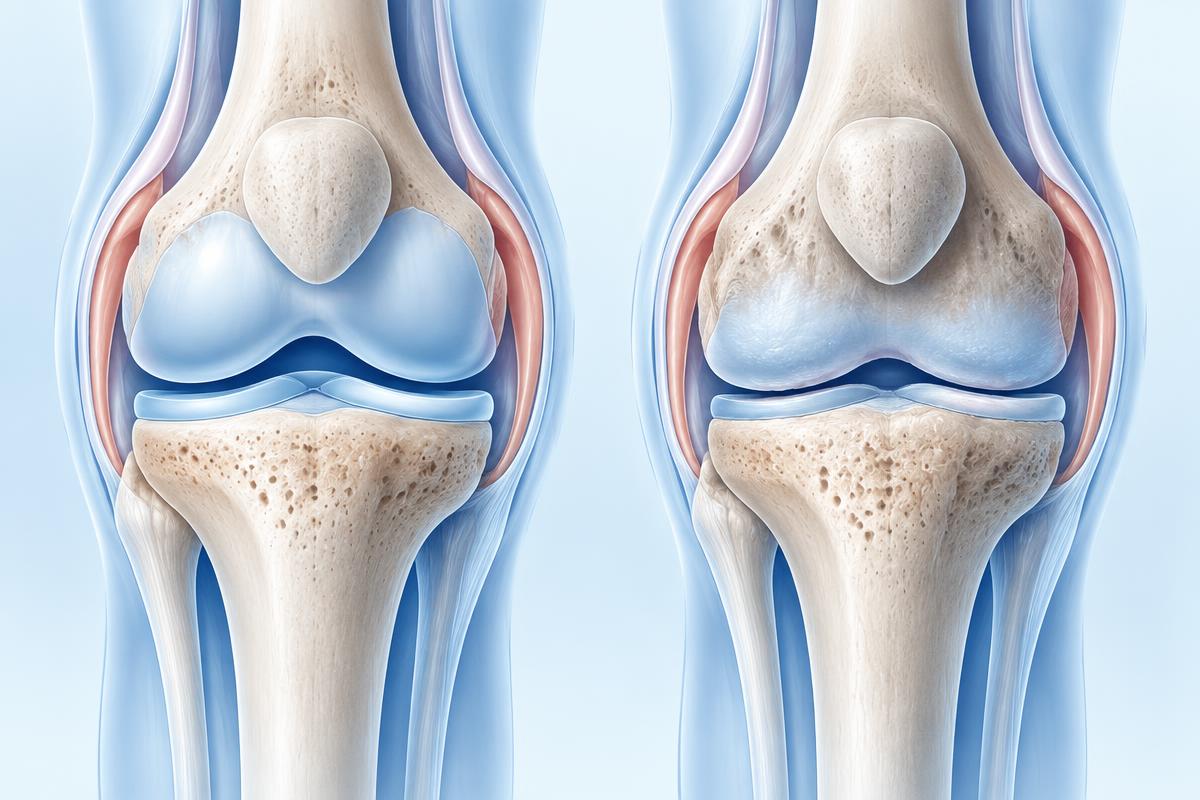 Anatomical comparison of healthy knee cartilage and osteoarthritis changes